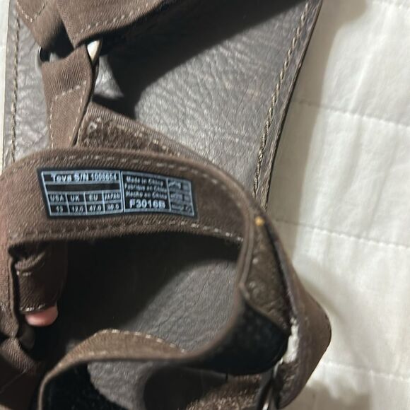 TEVA 13 Brown Original Universal Menswear Leather Canvas Velcro Straps Sandals - Picture 8 of 15